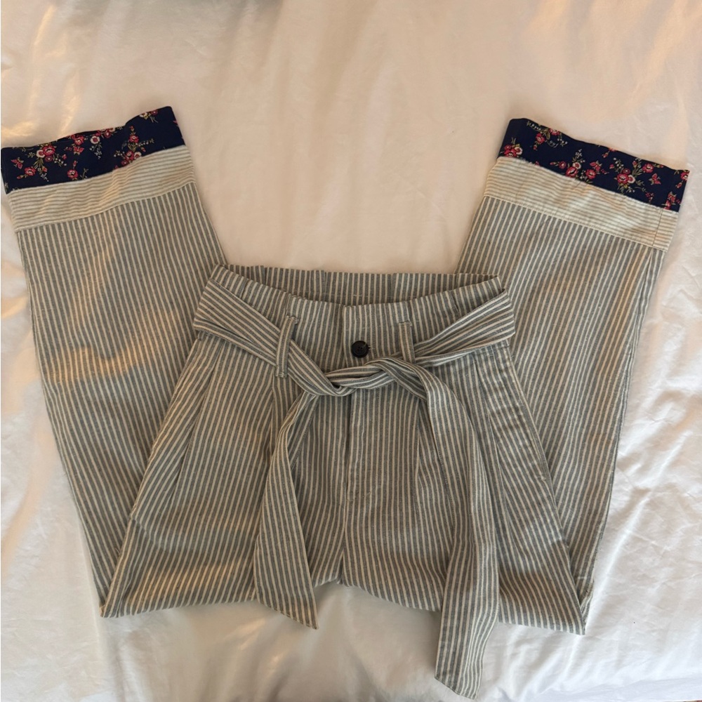 Madewell ankle striped pants with tie waist